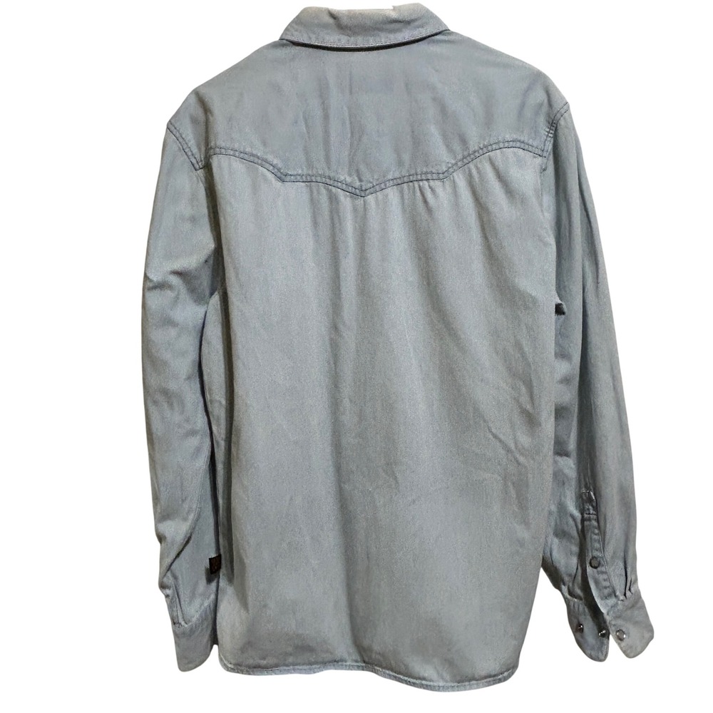 HOWLER BROTHERS DUST UP DENIM GARTH SHIRT Size M Light Blue Pearl Snap Shirt - Picture 3 of 6
